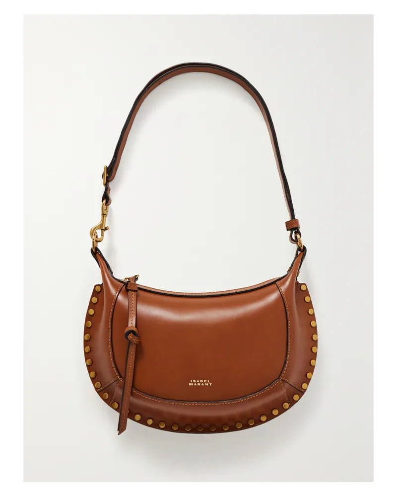 Isabel Marant Oskan Moon Studded Leather Shoulder Bag - Brown Brown