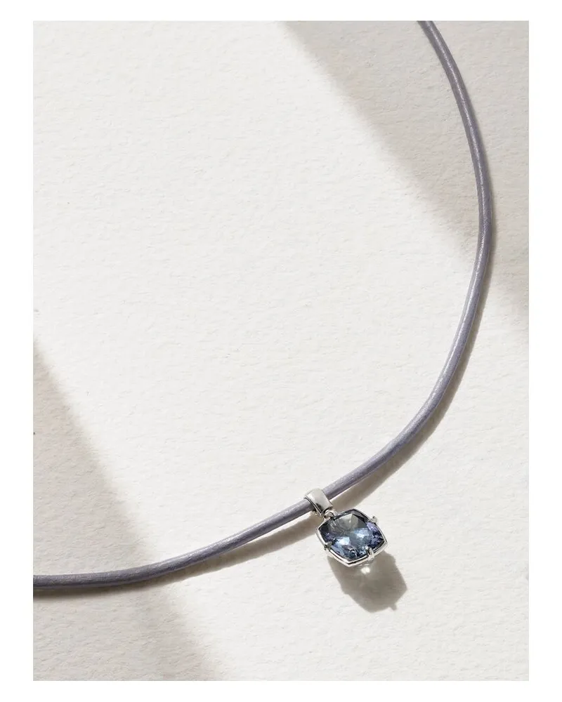 Gemella Kette Aus Leder Mit Tansanit Und Details Aus 18 Karat Weißgold - Blau Blau