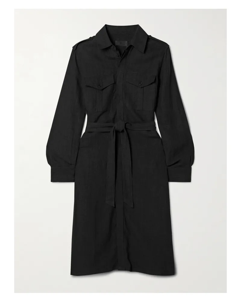 Nili Lotan Marcia Hemdblusenkleid Aus Leinen-voile Mit Bindegürtel - Schwarz Schwarz