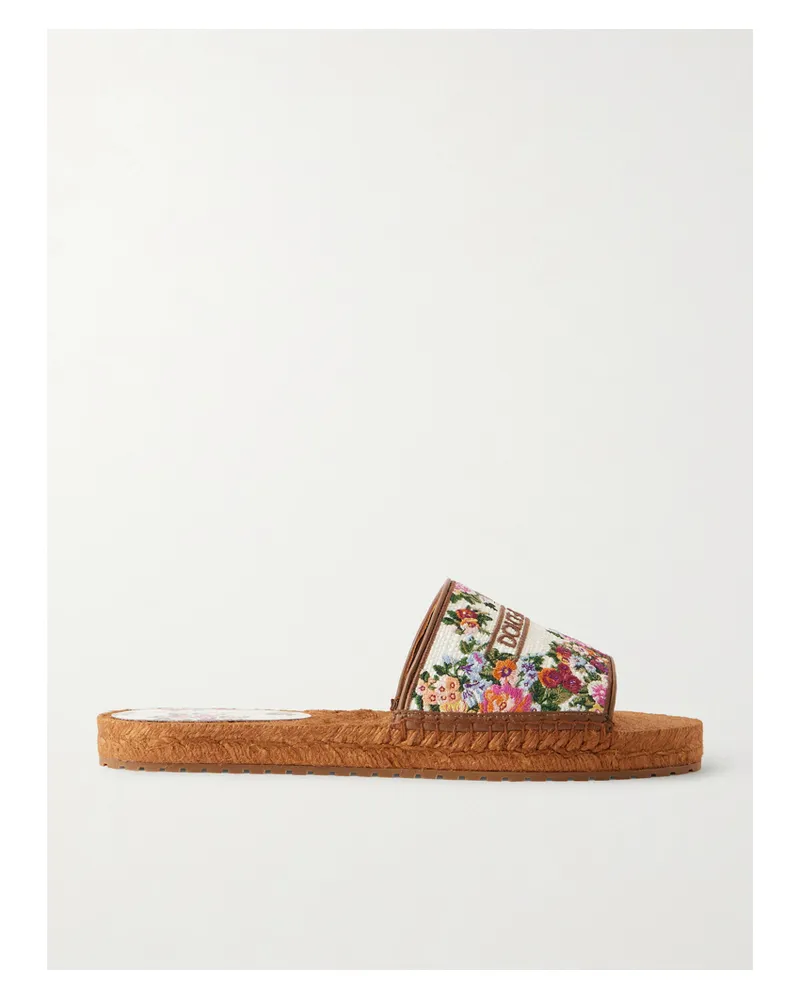 Dolce & Gabbana Leather-trimmed Woven Espadrille Slides - Cream Cream