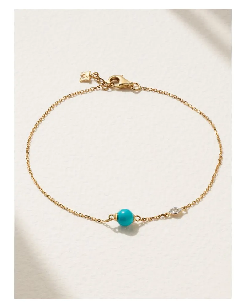 MATEO Dot Armband Aus 14 Karat Gold Mit Türkis Und Diamant - Blau Blau