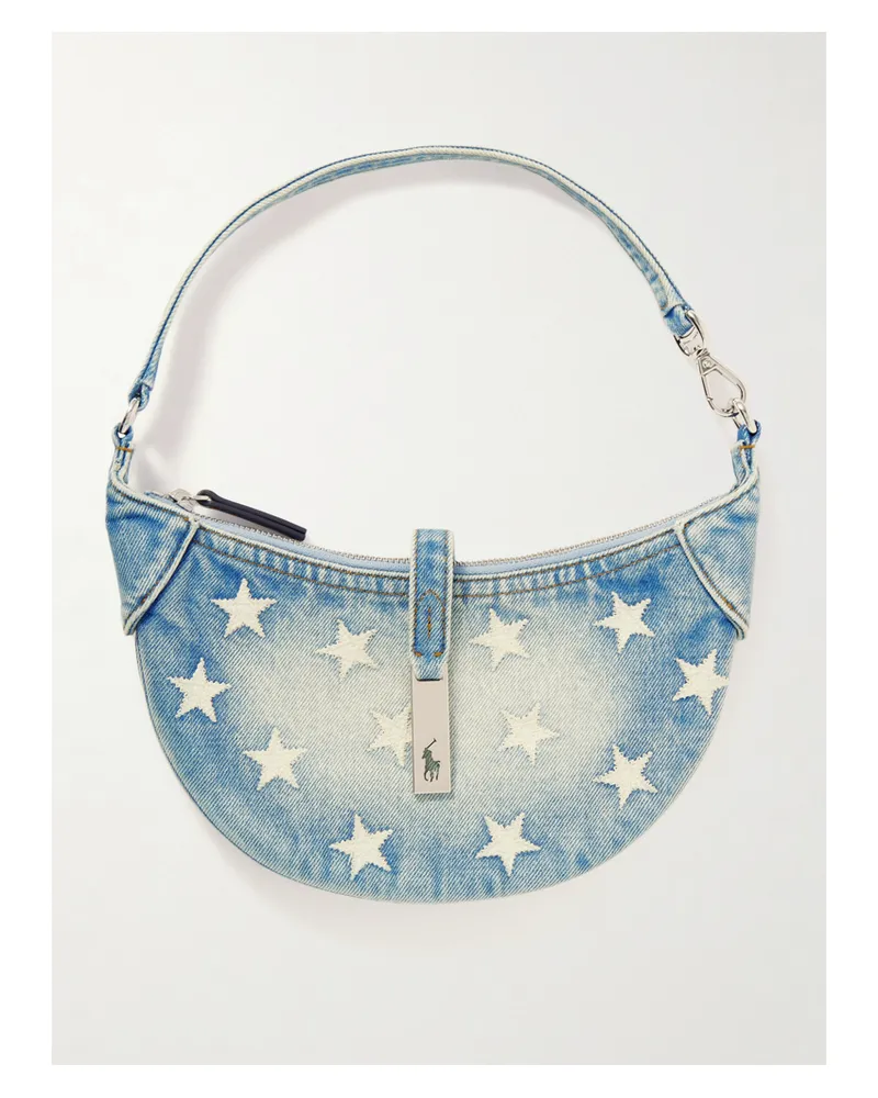Ralph Lauren Polo Id Embroidered Denim Shoulder Bag - Blue Blue