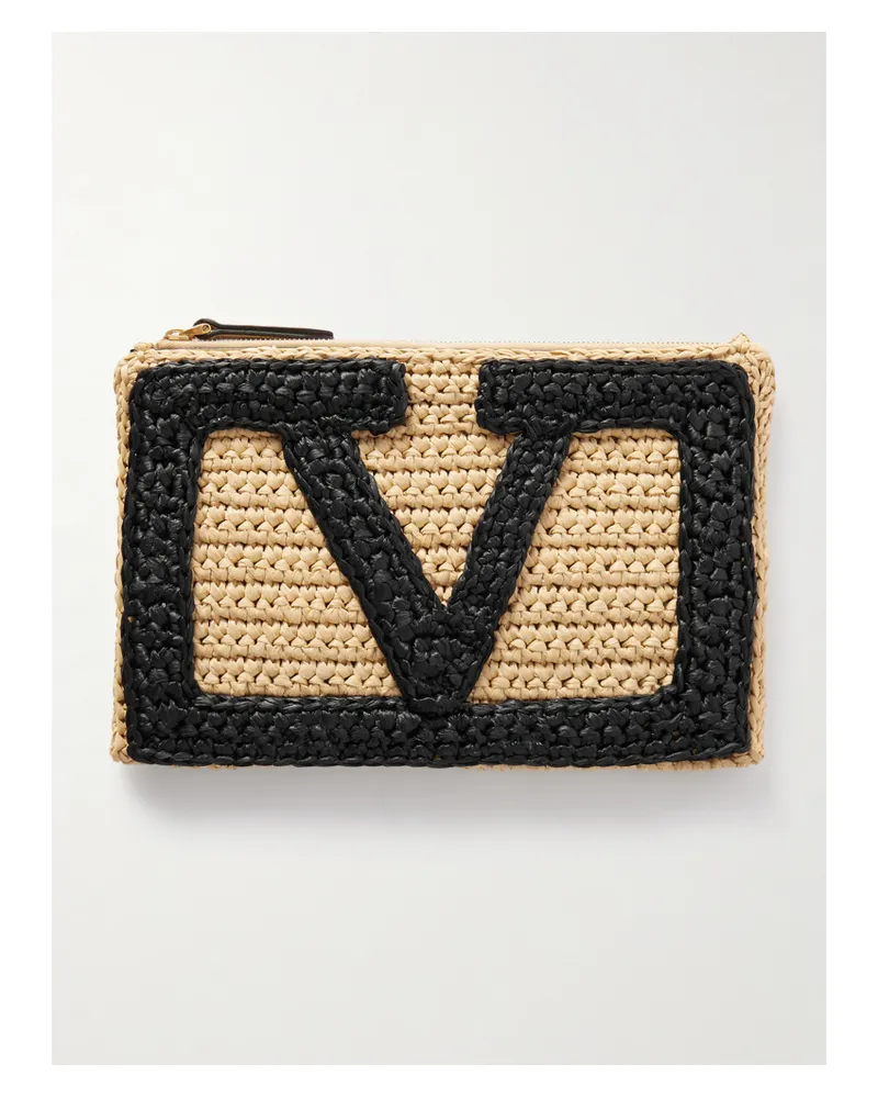 Valentino Garavani Viva Superstar Crocheted Raffia Pouch - Neutrals Neutrals