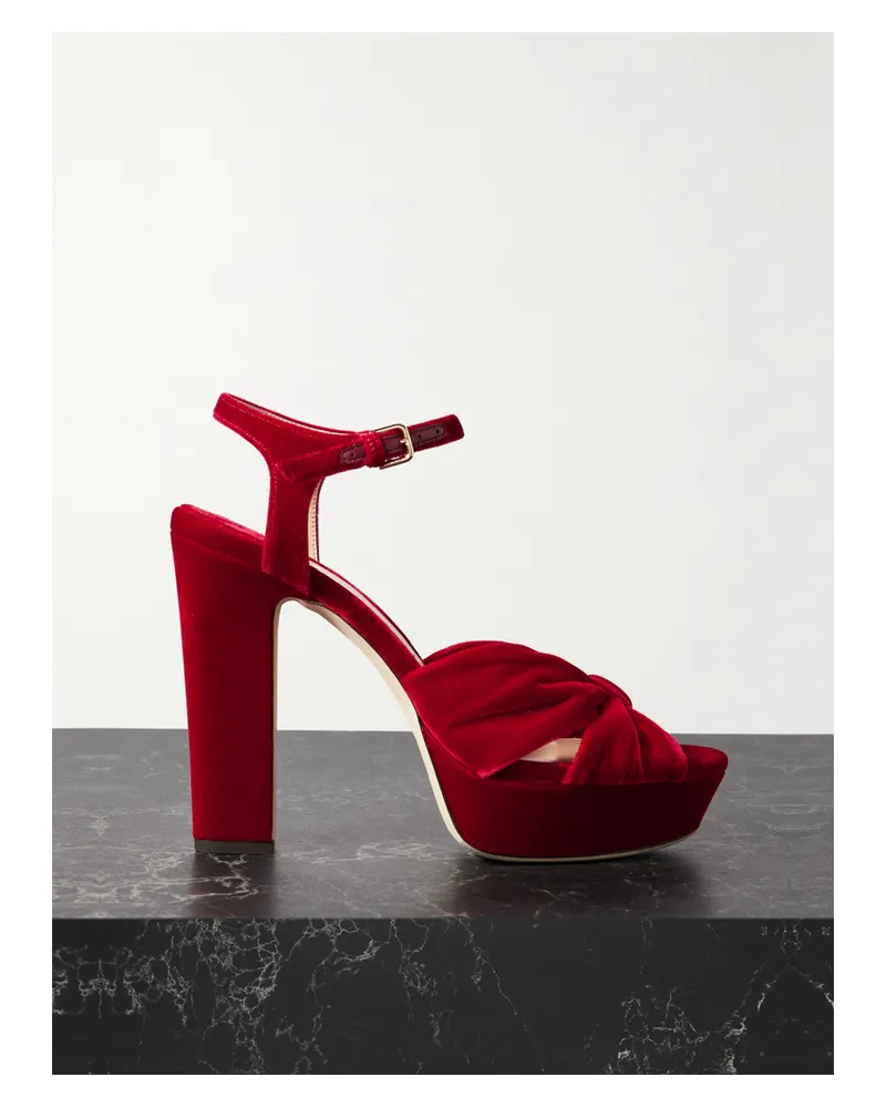 Jimmy Choo Heloise 120 Plateausandalen Aus Samt Mit Knoten - Rot Rot