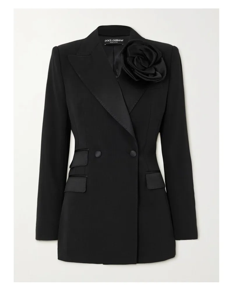 Dolce & Gabbana Doppelreihiger Blazer Aus Einer Wollmischung Mit Applikation Und Besätzen Aus Seidensatin - Schwarz Schwarz