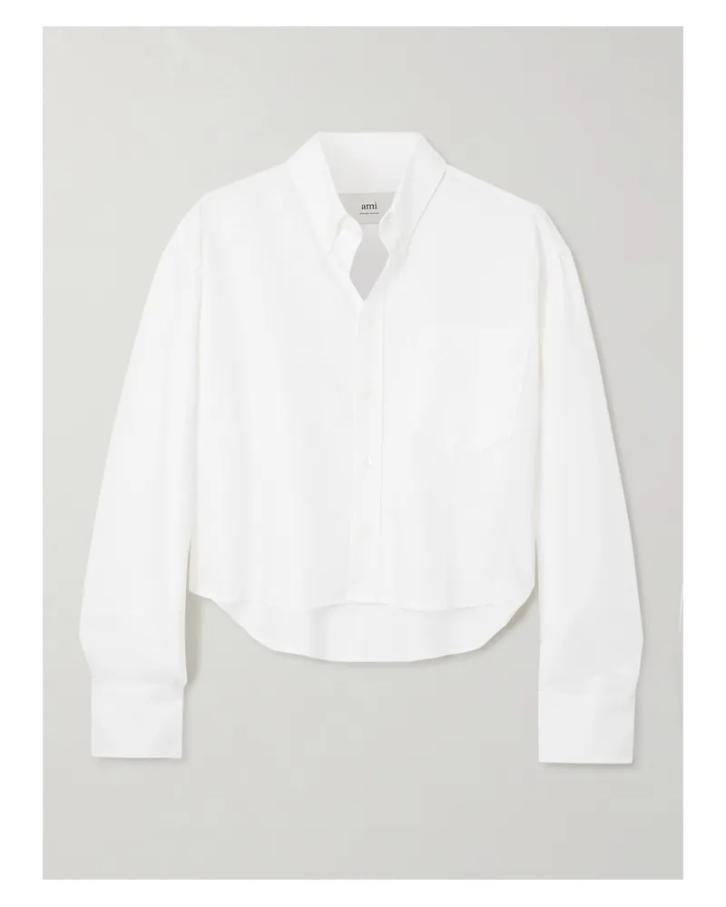 AMI Paris Adc Verkürztes Oversized-hemd Aus Baumwoll-oxford Mit Stickerei - Weiß Weiß