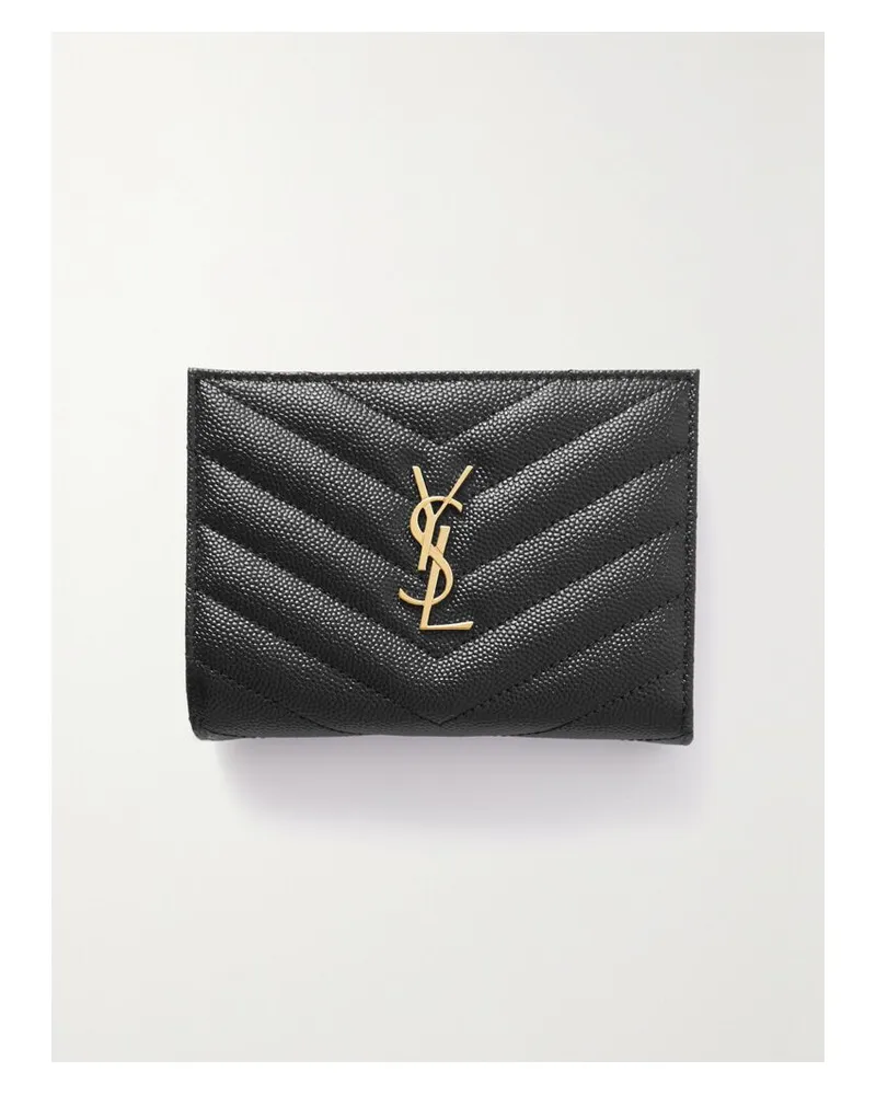 Saint Laurent Cassandre Portemonnaie Aus Gestepptem Strukturiertem Leder - Schwarz Schwarz