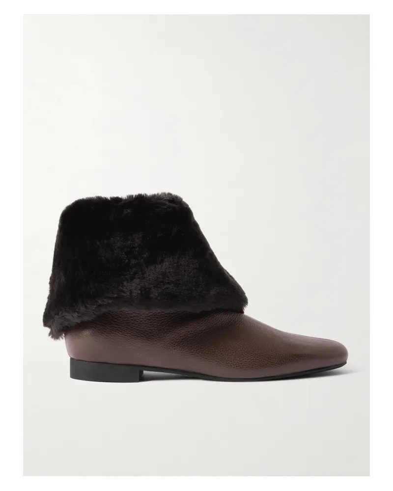 Totême Downtown Shearling-trimmed Leather Ankle Boots - Brown Brown