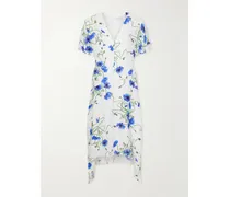 Floral-print Crepon Midi Dress - White