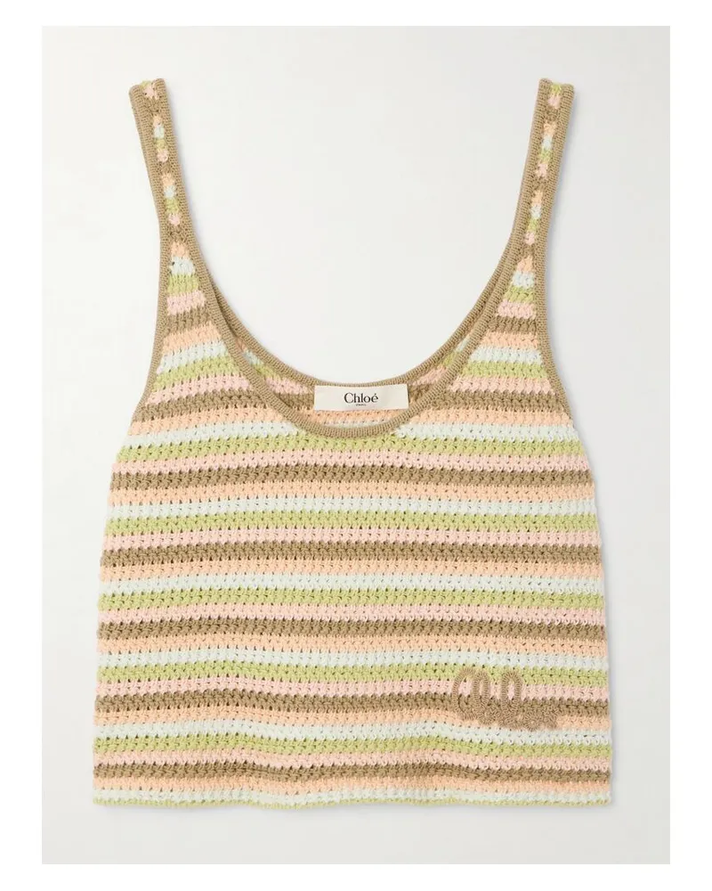 Chloé Verkürztes Tanktop Aus Gehäkelter Baumwolle Mit Streifen Und Stickerei - Neutral Neutral