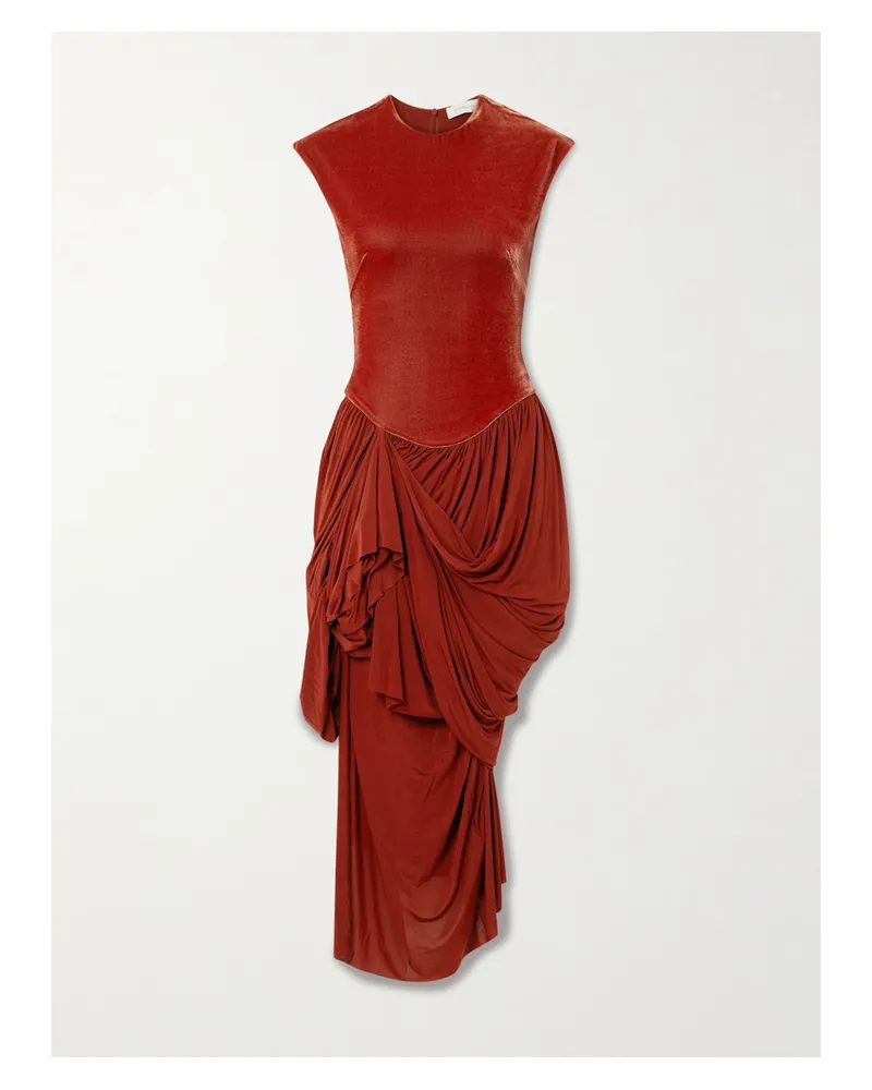 Zimmermann Memento Maxikleid Aus Samt Und Stretch-strick Mit Falten Und Raffungen - Orange Orange