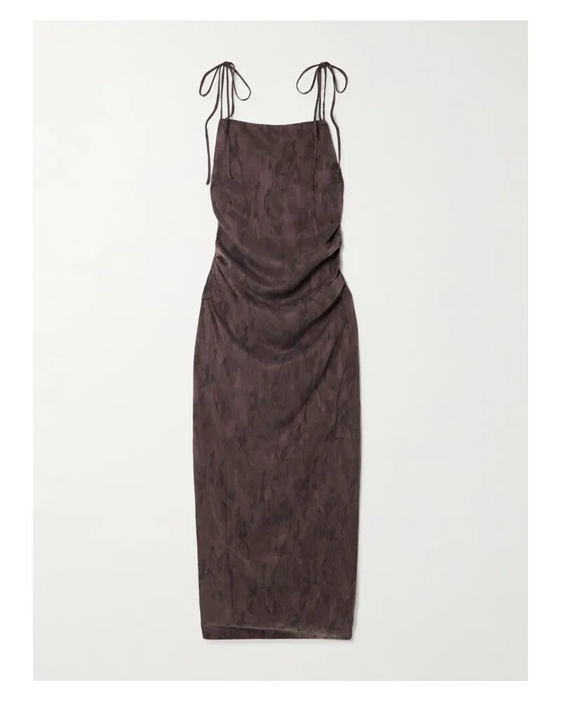 St. Agni Maxikleid Aus Vorgewaschenem Satin Mit Jacquard-muster Und Raffungen - Braun Braun