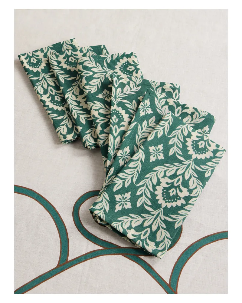 La DoubleJ Set Aus Sechs Servietten Aus Leinen Mit Blumenprint - Grün Grün