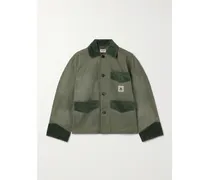 Corduroy-trimmed Waxed-cotton Jacket - Green