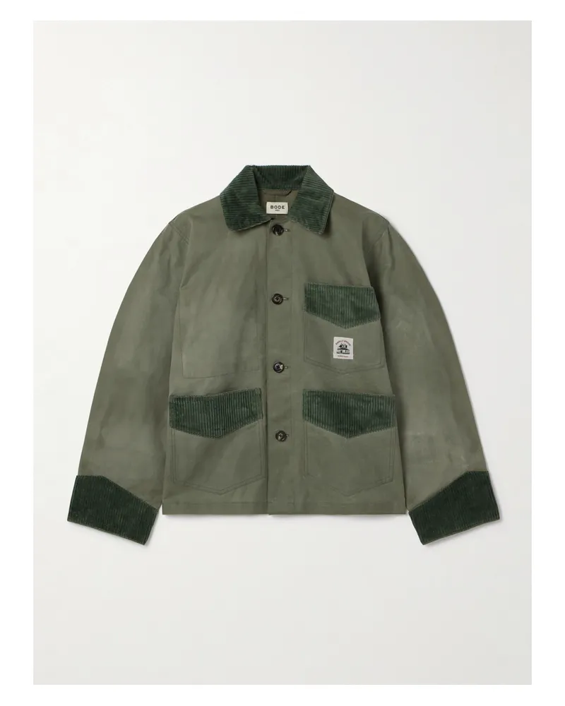 BODE Corduroy-trimmed Waxed-cotton Jacket - Green Green