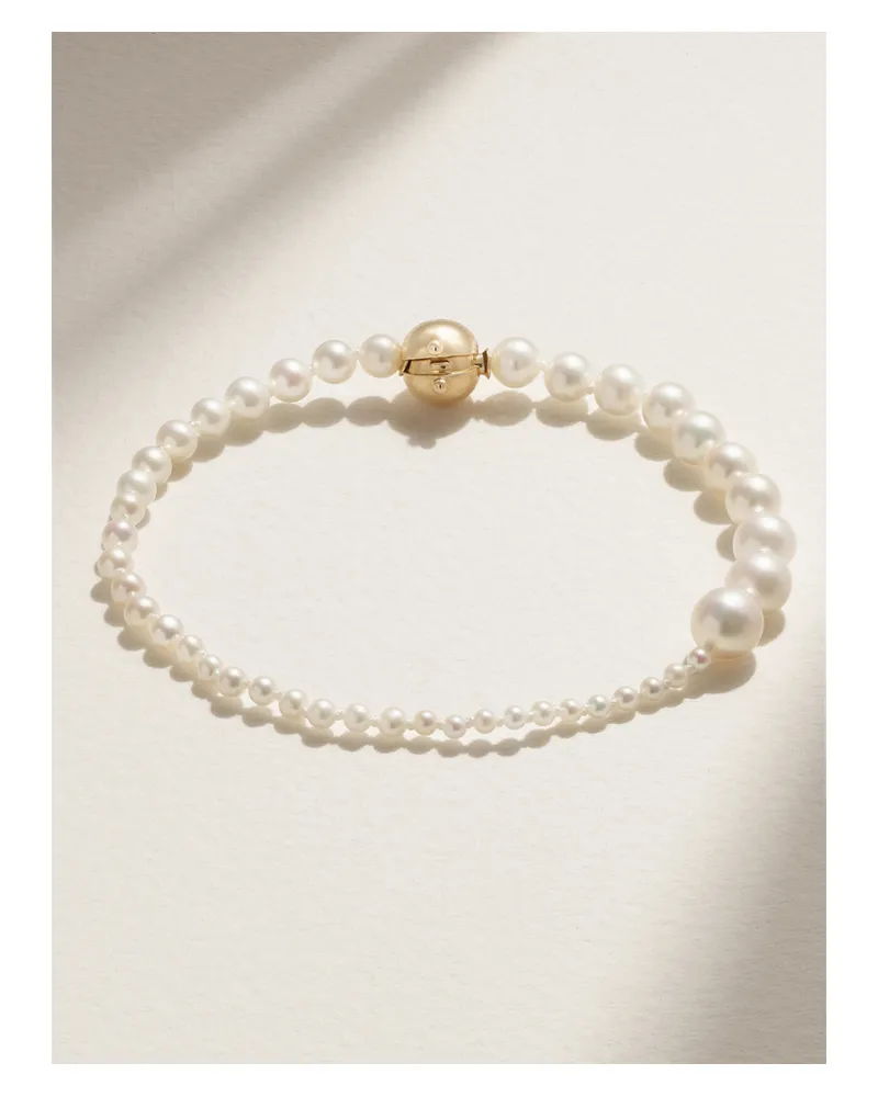 Sophie Bille Brahe Petite Peggy 14-karat Gold Pearl Bracelet - White White