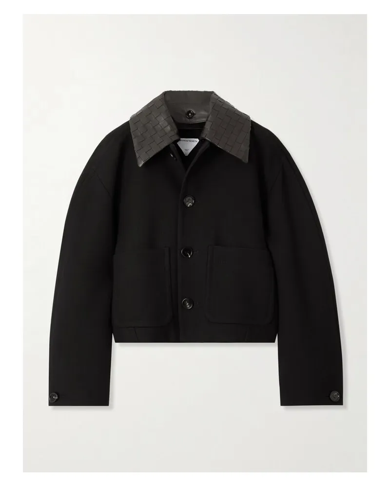 Bottega Veneta Wandelbare Jacke Aus Einer Baumwollmischung Mit Besätzen Aus Intrecciato-leder - Schwarz Schwarz