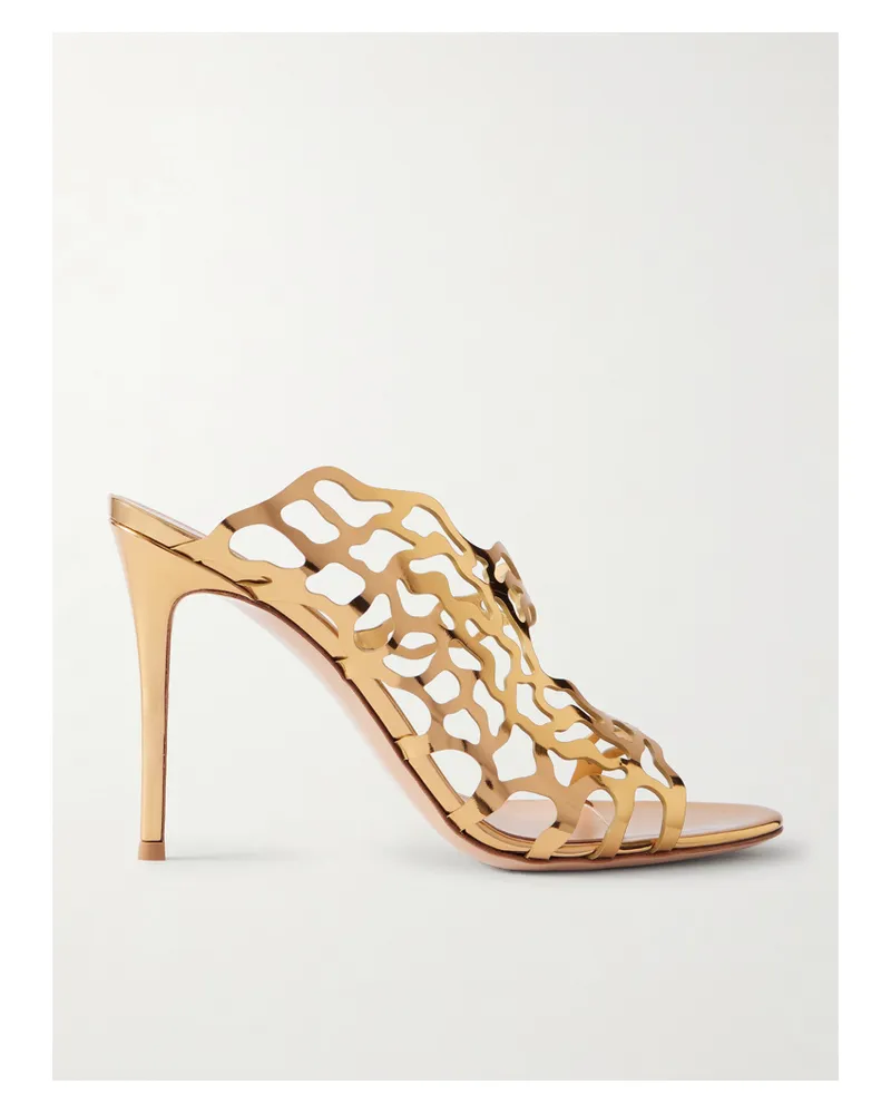Gianvito Rossi 95 Mules Aus Lasergeschnittenem Metallic-leder - Gold Gold