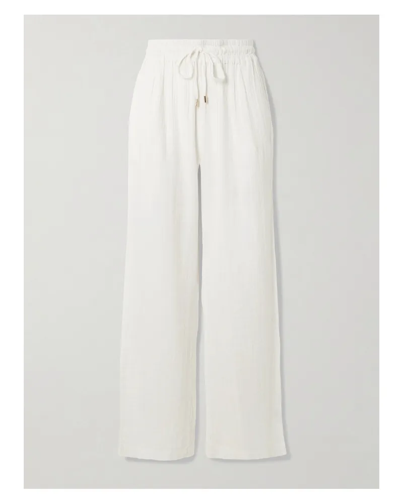 Melissa Odabash Krissy Crinkled-cotton Straight-leg Pants - Neutrals Neutrals
