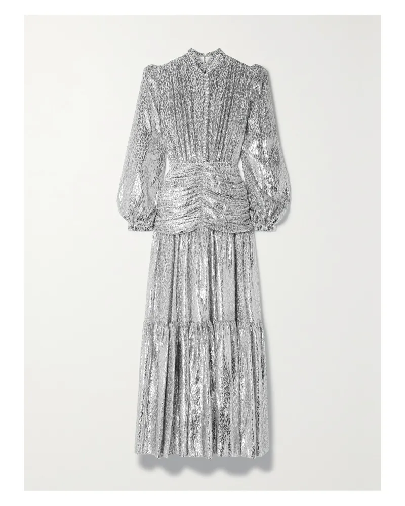 COSTARELLOS Robe Aus Chiffon Mit Fil Coupé In Metallic-optik - Silber Silber