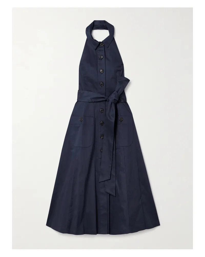 Carolina Herrera New York Midi-hemdblusenkleid Aus Satin Aus Einer Baumwollmischung Mit Neckholder Und Bindegürtel - Blau Blau