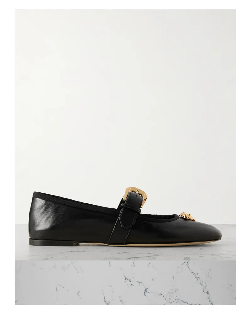 Versace Mary-jane-ballerinas Aus Leder Mit Verzierung - Schwarz Schwarz