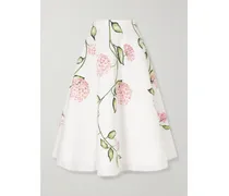 Porcelain Floral-print Stretch Cotton-poplin Midi Skirt - Pink