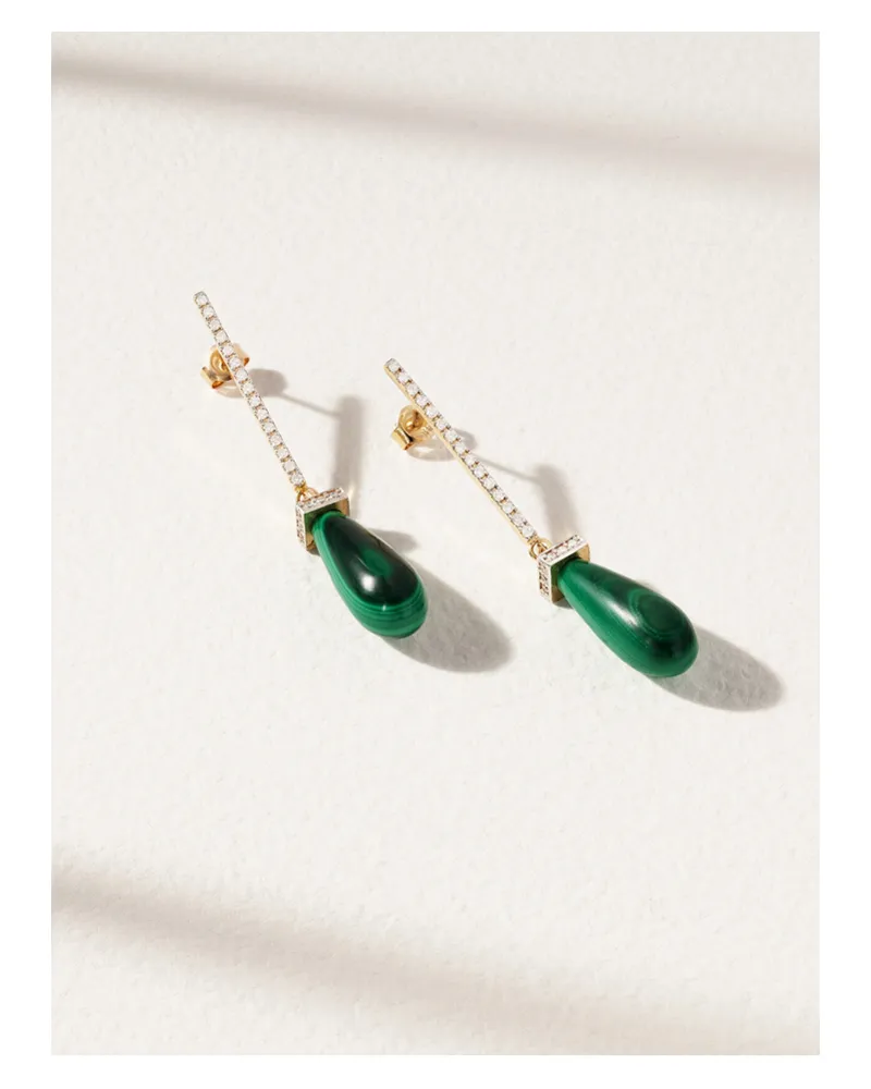 MATEO 14-karat Gold, Malachite And Diamond Earrings - Green Green