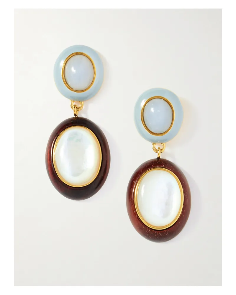 Lizzie Fortunato Papaya Gold-plated, Wood, Enamel, Angelite And Mother-of-pearl Earrings - Brown Brown