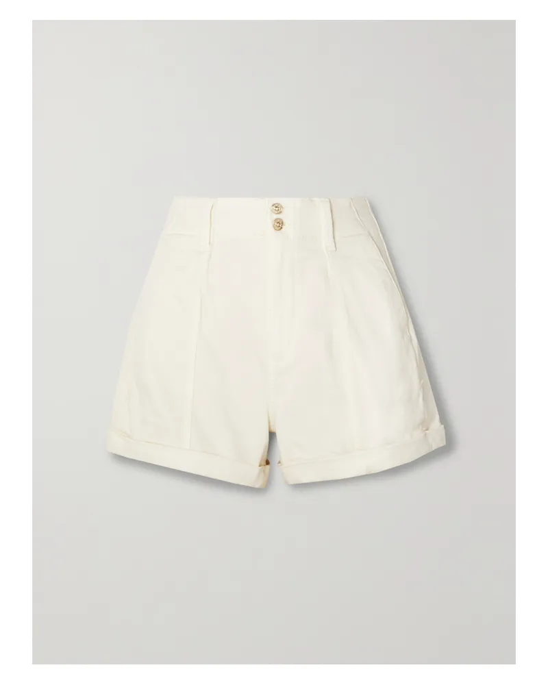 Paige Brooklyn Shorts Aus Stretch-denim Mit Bundfalten - Wollweiß Wollweiß