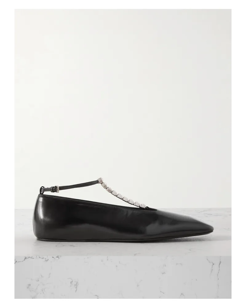 Jil Sander Flache Schuhe Aus Leder Mit Kristallen - Schwarz Schwarz