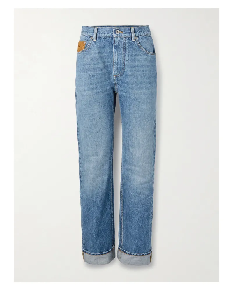 Bottega Veneta Suede-trimmed High-rise Straight-leg Organic Jeans - Blue Blue