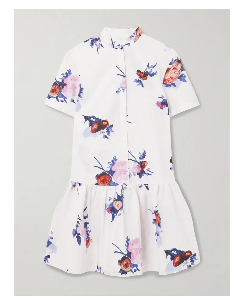 Erdem Mini-hemdblusenkleid Aus Baumwollpopeline Mit Blumenprint - Mehrfarbig Mehrfarbig