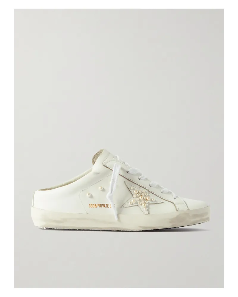 Golden Goose Superstar Sabot Slip-ons Aus Leder In Distressed-optik Mit Kunstperlen - Weiß Weiß