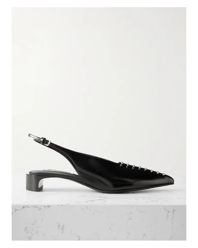 Jil Sander Slingback-pumps Aus Glanzleder Mit Nieten - Schwarz Schwarz