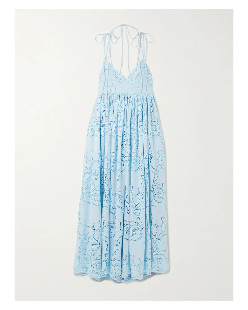 Erdem Midikleid Aus Popeline Mit Lochstickerei Und Raffungen - Blau Blau
