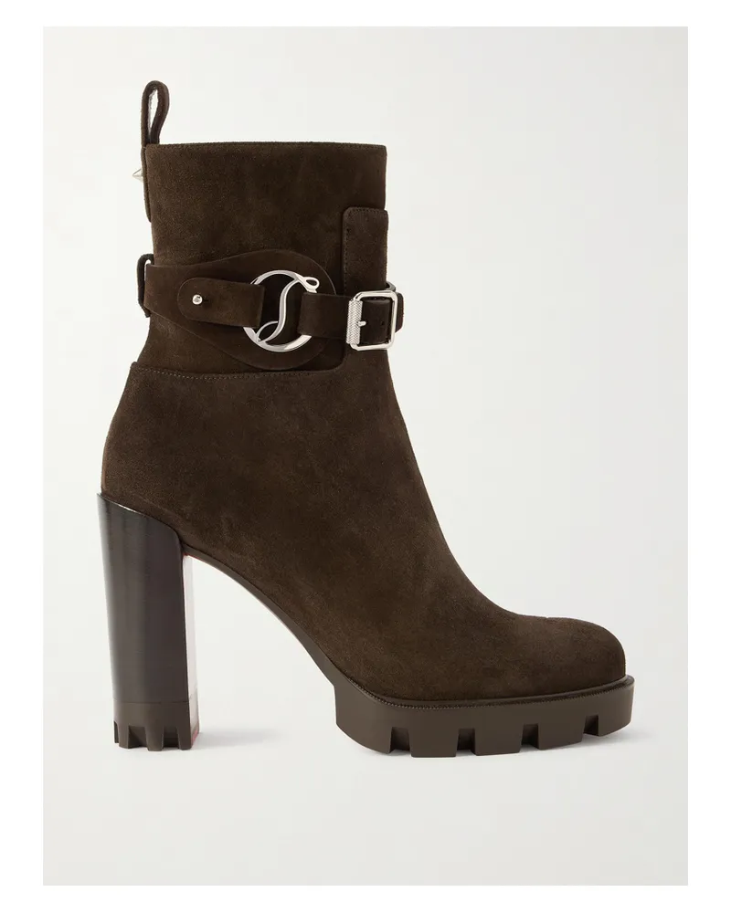 Christian Louboutin Dianouchette 100 Buckled Suede Ankle Boots - Brown Brown