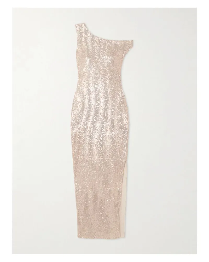 Norma Kamali Asymmetrisches Maxikleid Aus Stretch-mesh Mit Pailletten - Gold Gold