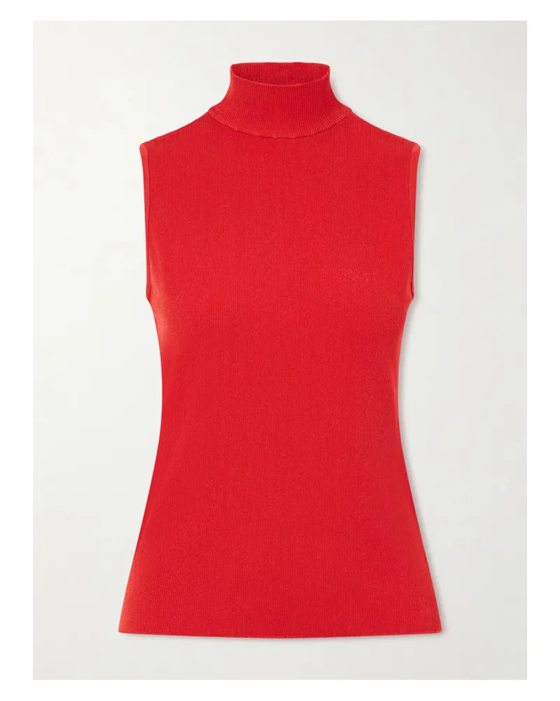 Loewe Ribbed-knit Turtleneck Top - Red Red
