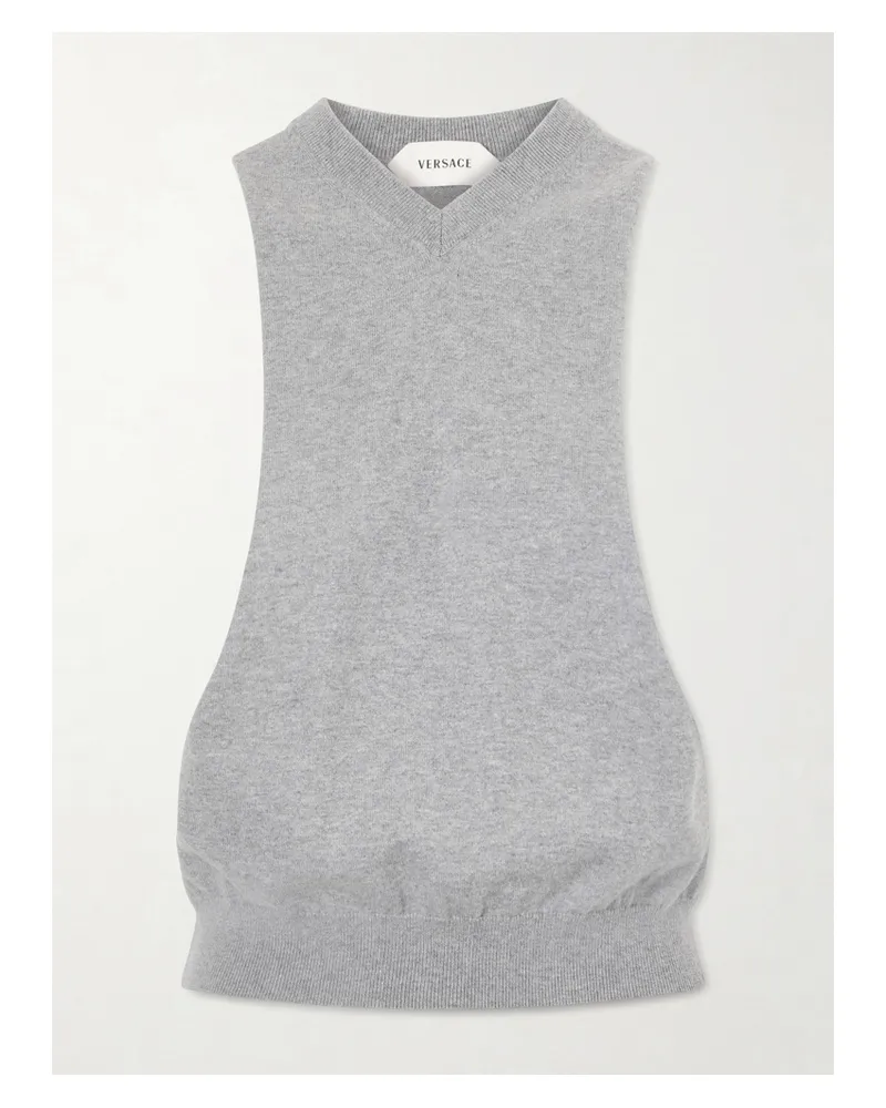 Versace Cut-out Knitted Cotton Vest - Gray Gray
