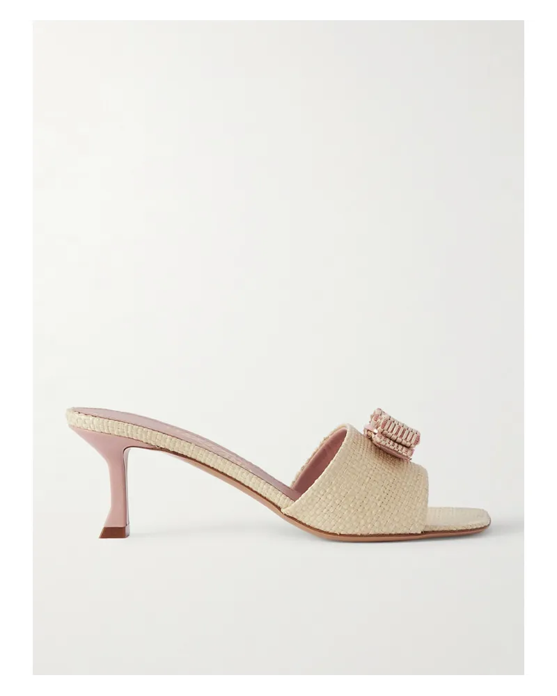 Ferragamo Isaura Mules aus Raffiabast mit Verzierung Wollweiß