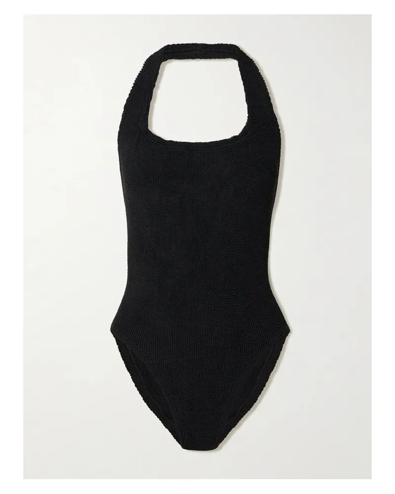 Hunza G Sandy Neckholder-badeanzug Aus Seersucker - Schwarz Schwarz