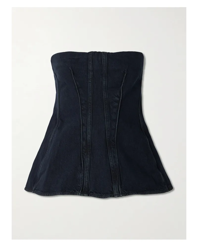 AGOLDE Lara Strapless Paneled Denim Bustier Top - Blue Blue
