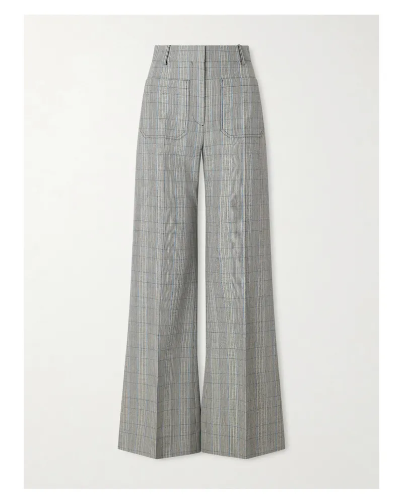 Victoria Beckham Alina Checked Wool Wide-leg Pants - Gray Gray
