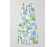 Floral-print Cotton-blend Poplin Mini Dress - Blue