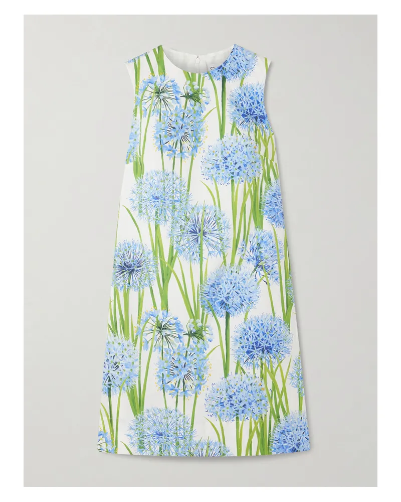 Oscar de la Renta Floral-print Cotton-blend Poplin Mini Dress - Blue Blue