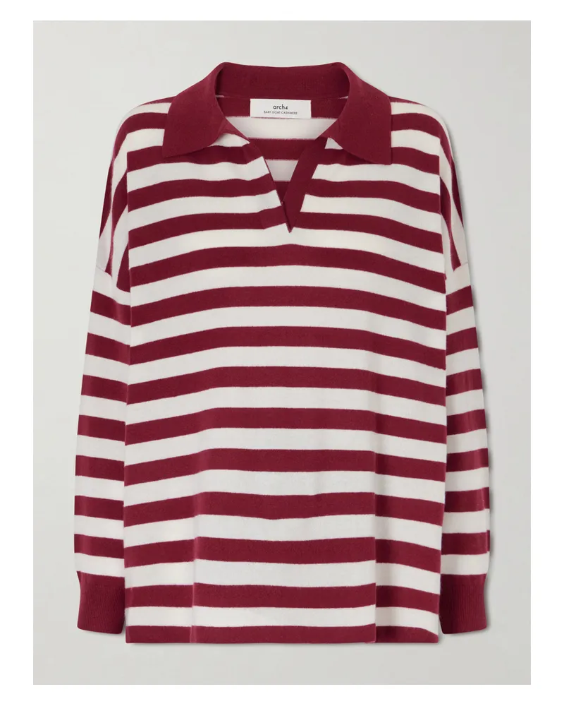 arch4 Victoria Striped Cashmere Polo Shirt - Burgundy Burgundy