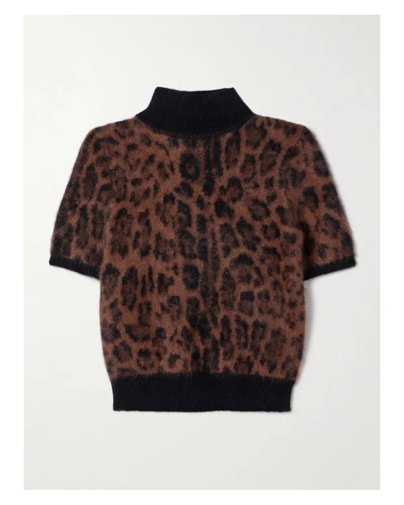 Adam Lippes Ari Kurzärmeliger Pullover Aus Jacquard-strick Aus Gebürstetem Kaschmir Mit Stehkragen - Animal-Print Animal-print