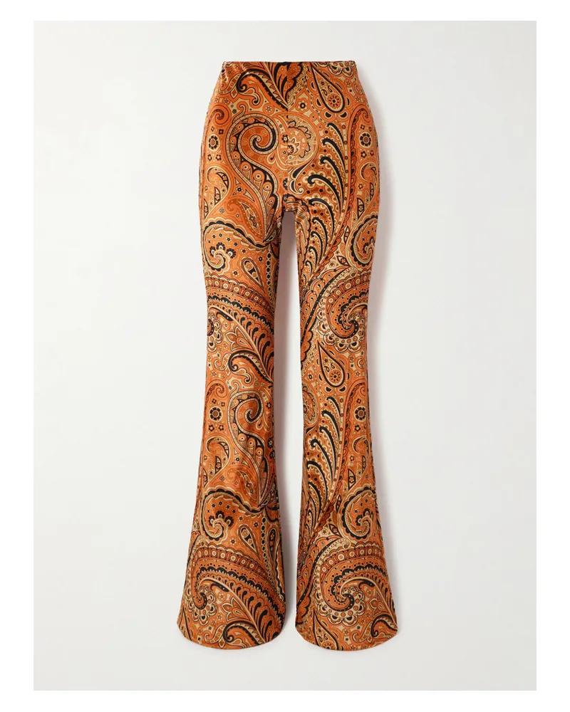 Etro Schlaghose Aus Stretch-samt Mit Paisley-print - Braun Braun