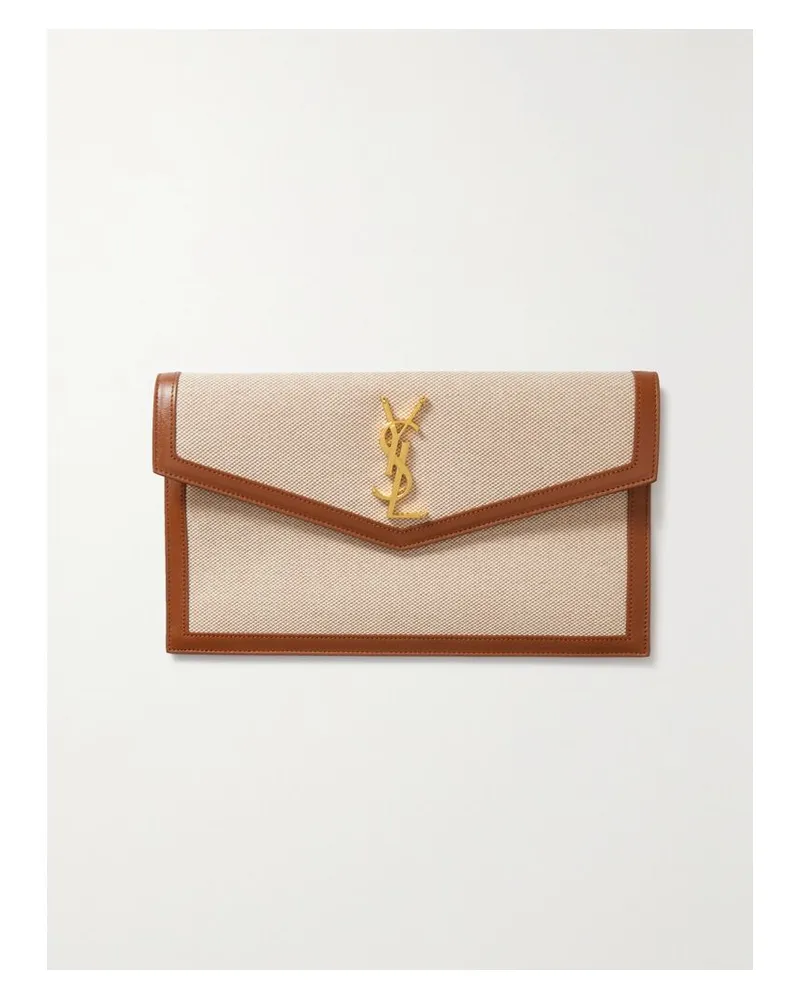 Saint Laurent Uptown Beutel Aus Baumwoll-canvas Mit Lederbesatz - Braun Braun